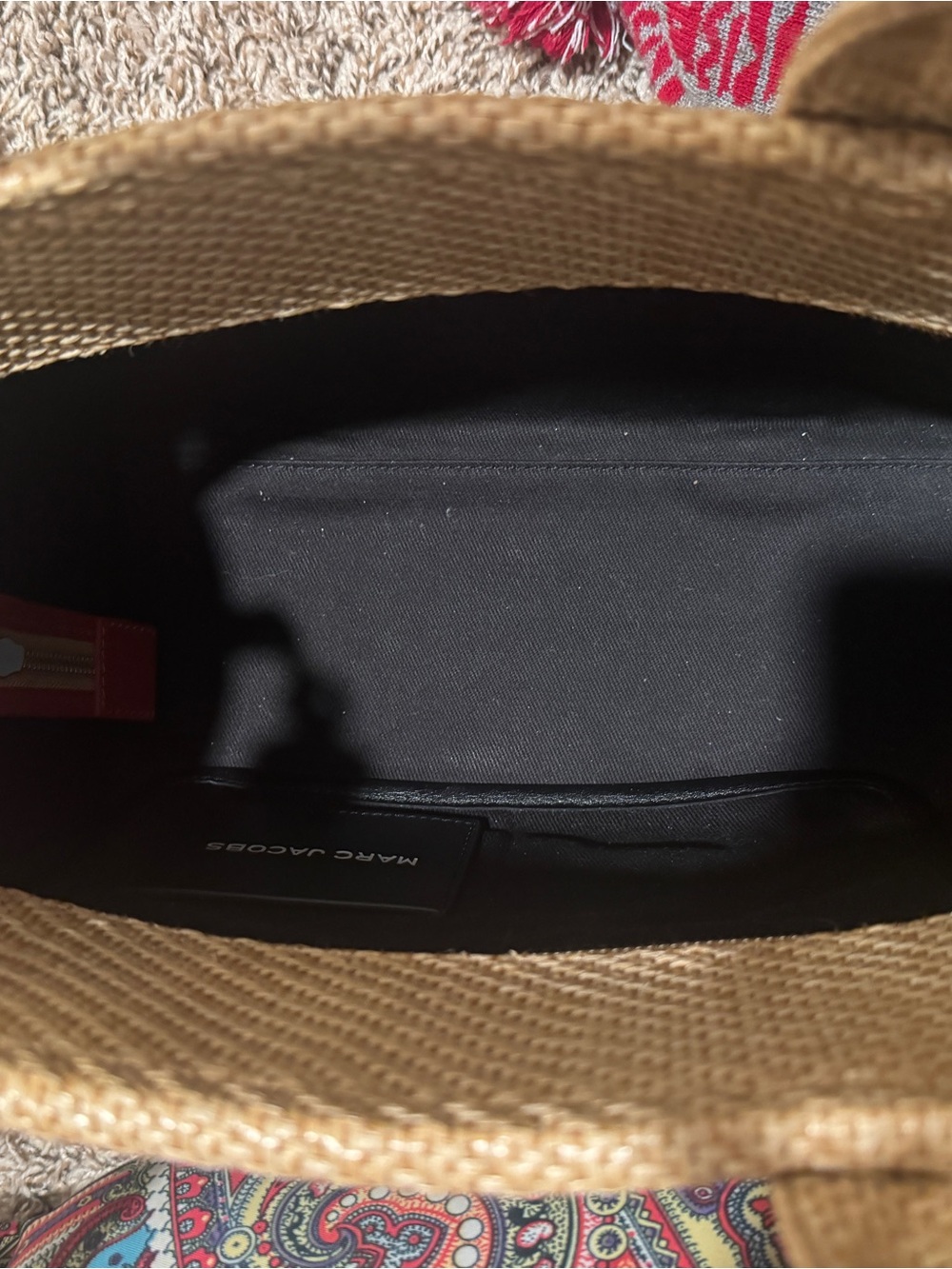 Marc Jacobs Straw Tote with Red Strap and Floral Embroidery - Picture 2 of 7